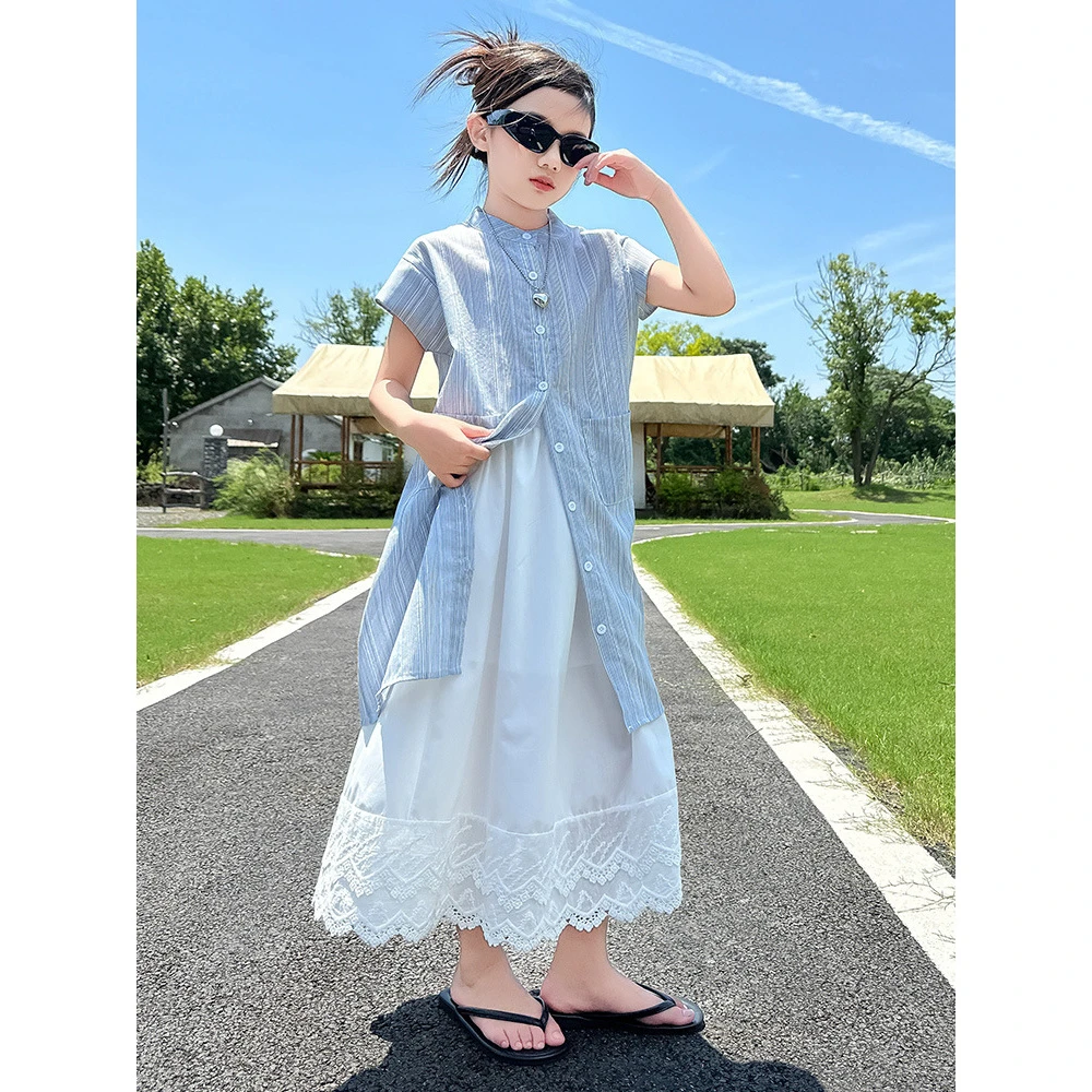 女童夏季连衣裙2025新款儿童洋气衬衫裙女孩裙子大童夏装套装衣服