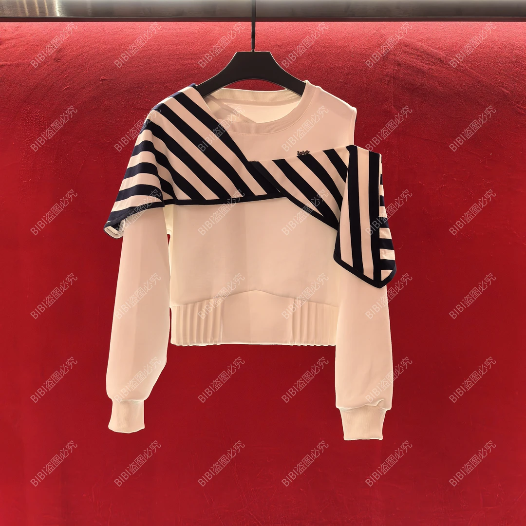 【现货】设计感白色高级感圆领露肩卫衣宽松显瘦小众套头上衣62888