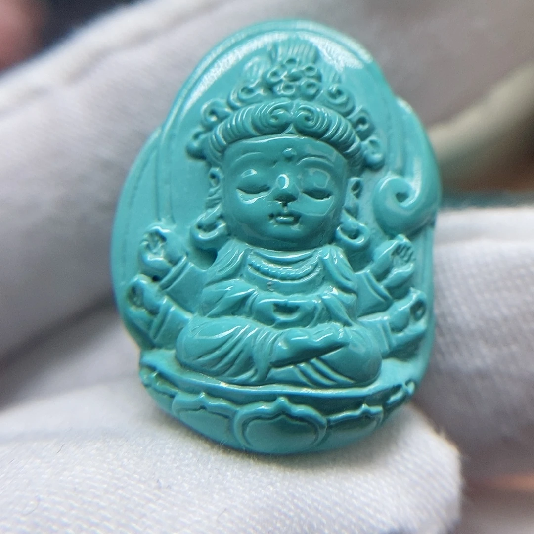 未镶嵌绿松石高瓷绿精雕千手观音宝宝