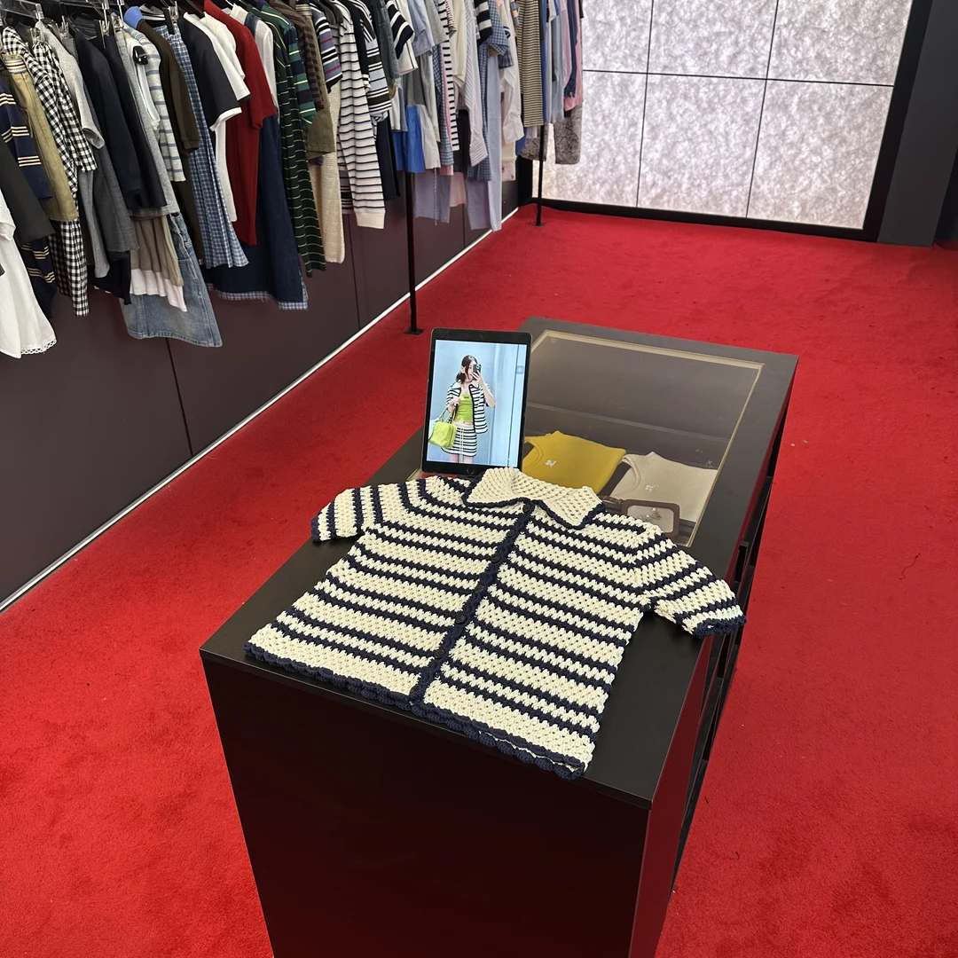 A276【M家】polo领针织镂空短外套针织衫编织条纹黑白短袖