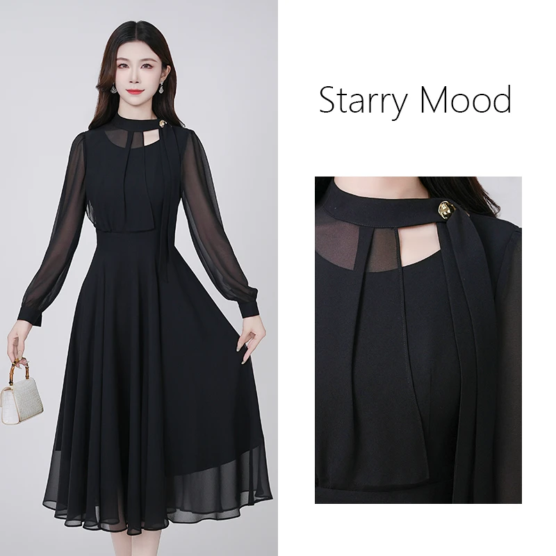 【星晴名品】2025黑色尤莱特穿搭时尚气质显瘦轻奢长裙连衣裙
