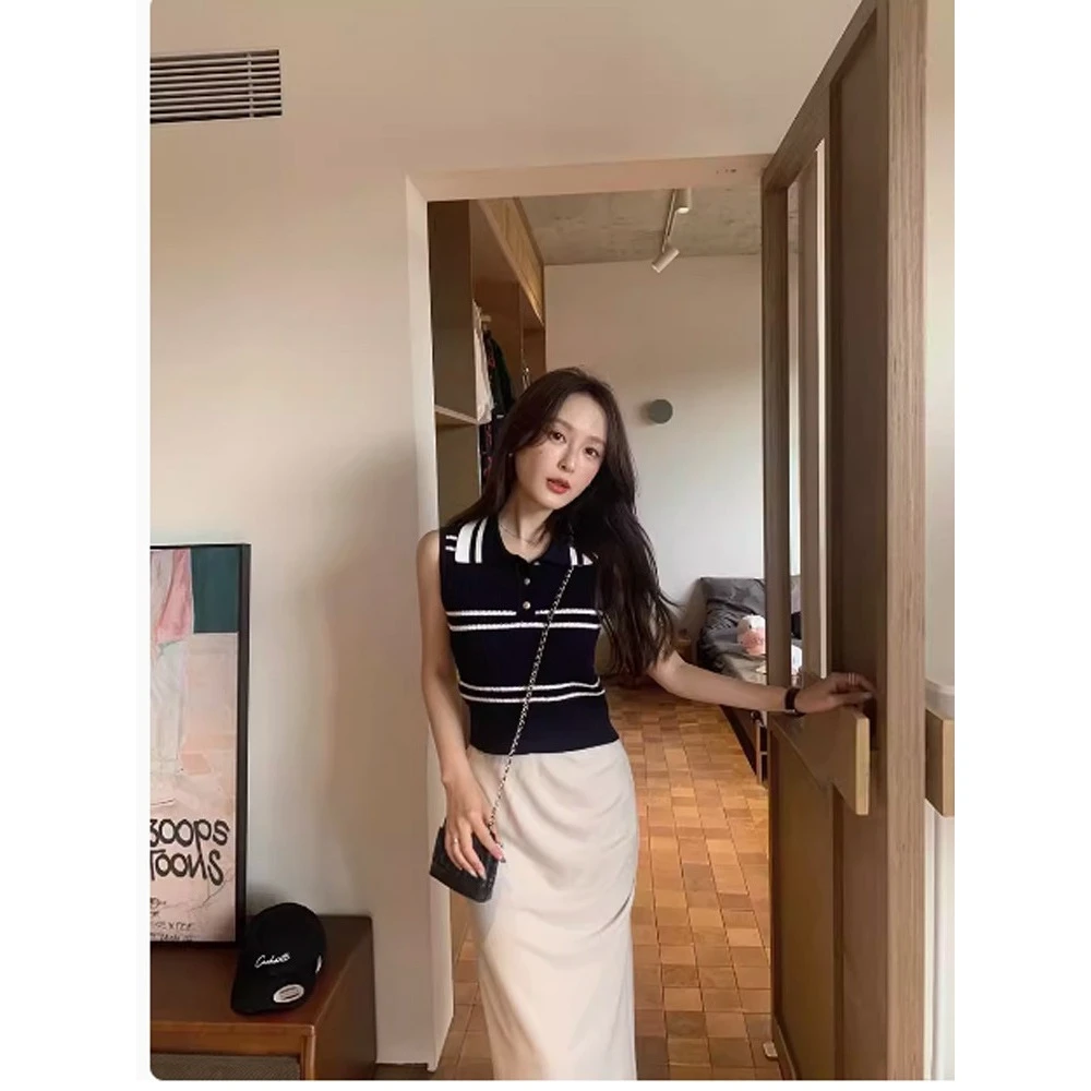 韩版气质减龄撞色百搭针织衫短袖夏季新款修身显瘦polo领简约上衣