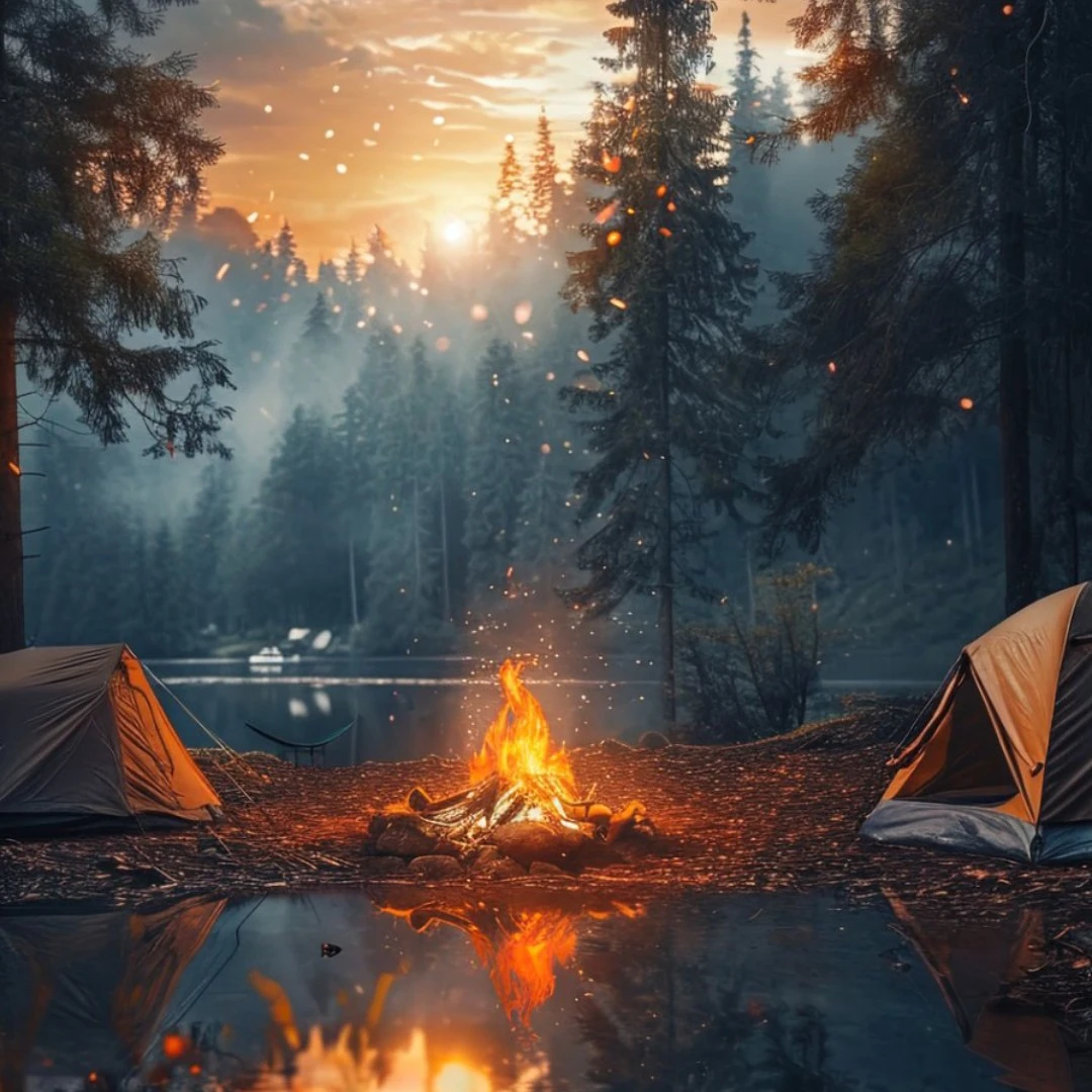 2025新款3D立体户外露营篝火直播背景布口播直播间布置有虚化效果