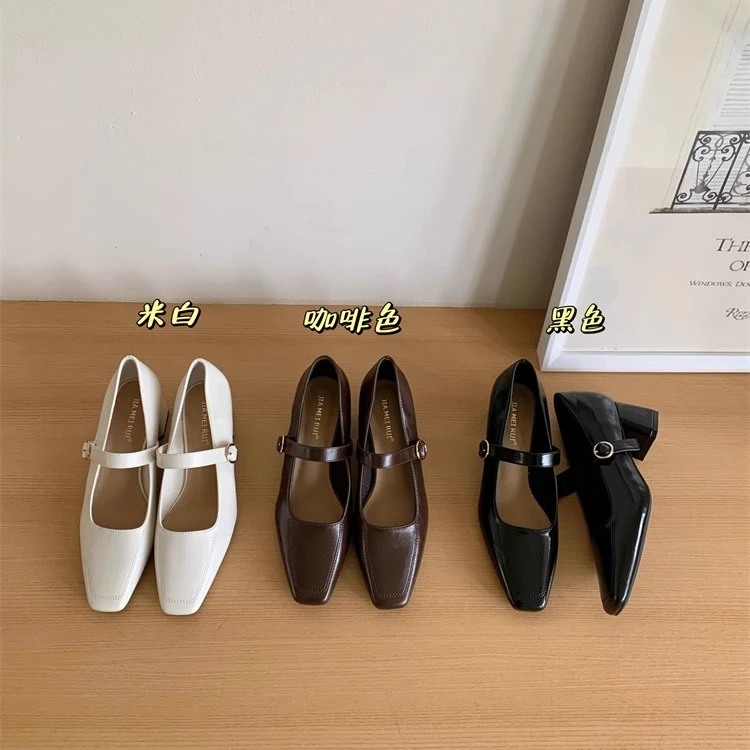 法式粗跟复古方头一字带玛丽珍鞋晚晚鞋百搭通勤中跟单鞋女G2669