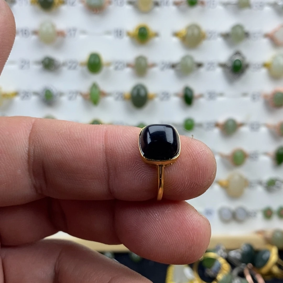 玛瑙/玉髓银S925镀金镶嵌戒指