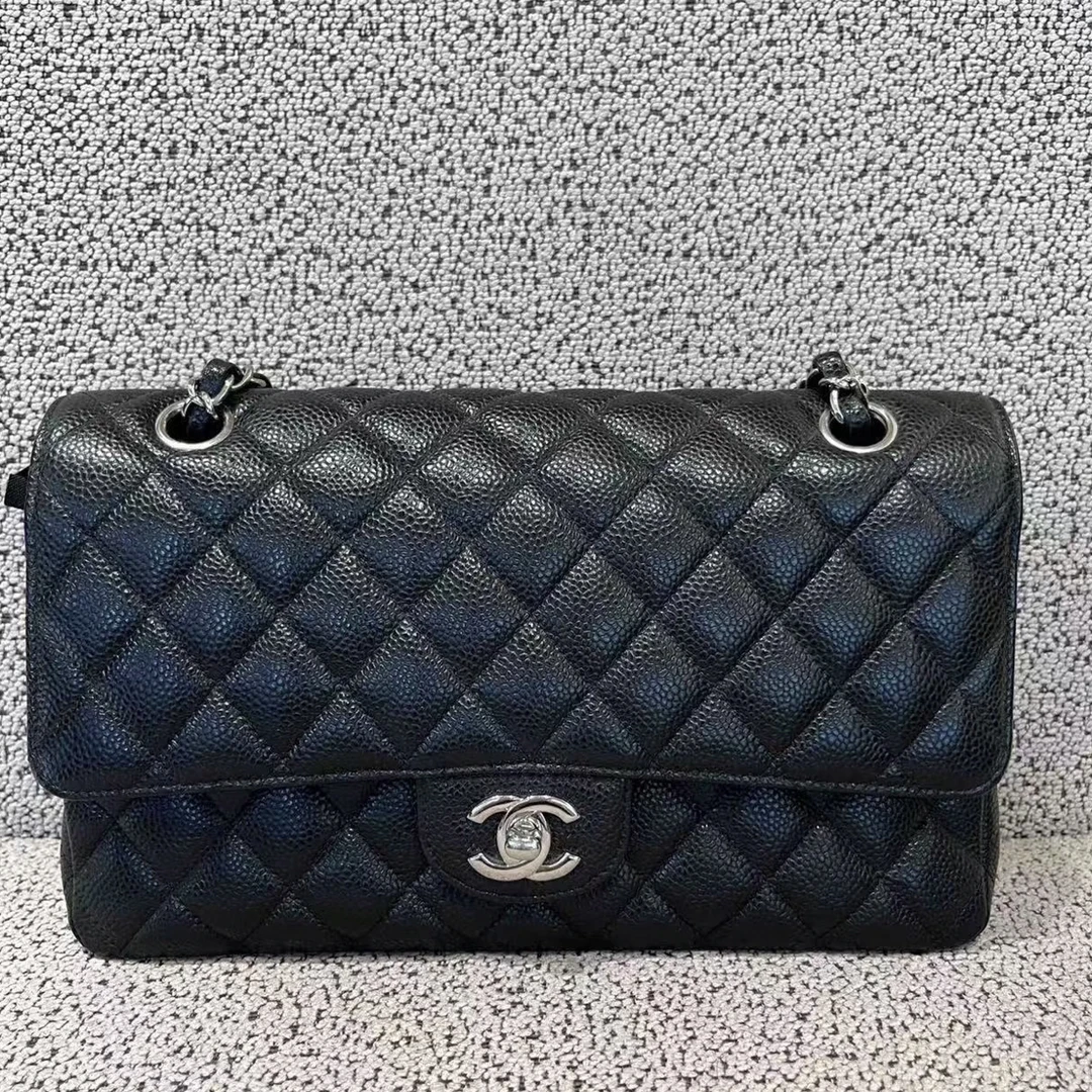 99新 Chanel/香奈儿 艾瑟尔奢品/黑银荔枝中号cf/7789