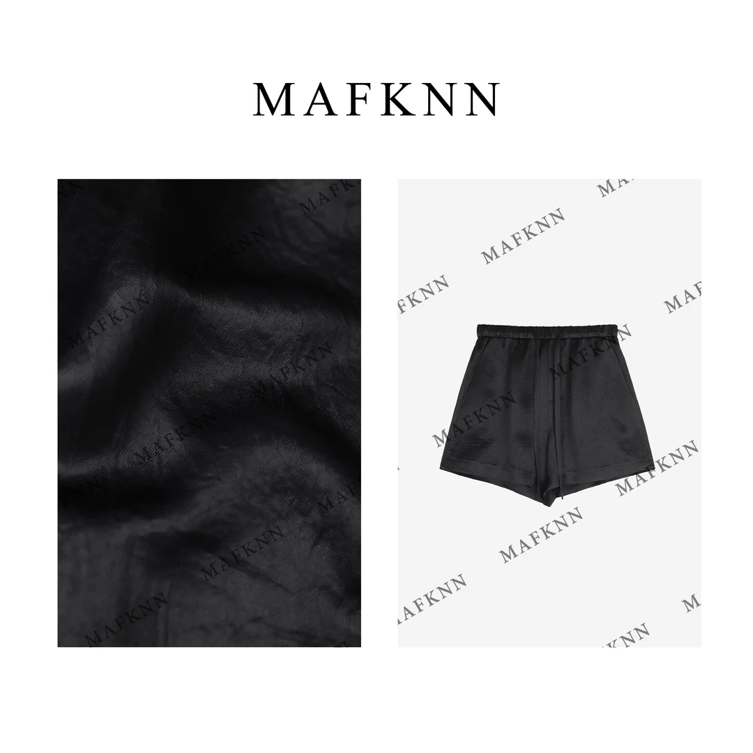 MAFKNN/玛肯时尚休闲简约纯色醋酸松紧腰系带夏季短裤MK12611