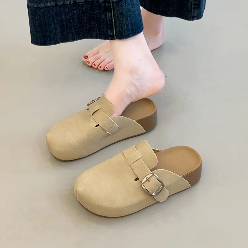 懒人半拖鞋厚底勃肯鞋女春夏外穿2025新款一脚蹬包头凉拖博肯单鞋