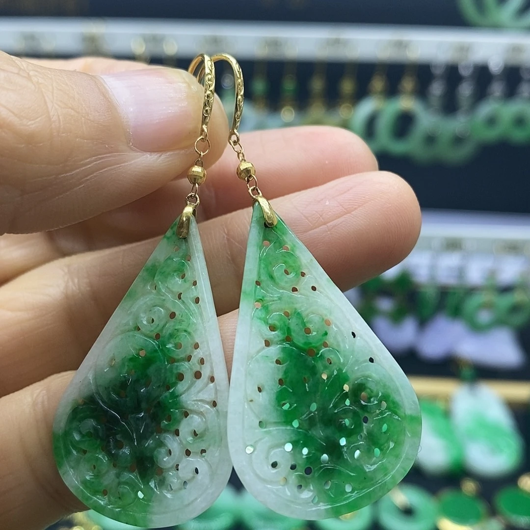 翡翠18K金镶嵌耳饰耳饰