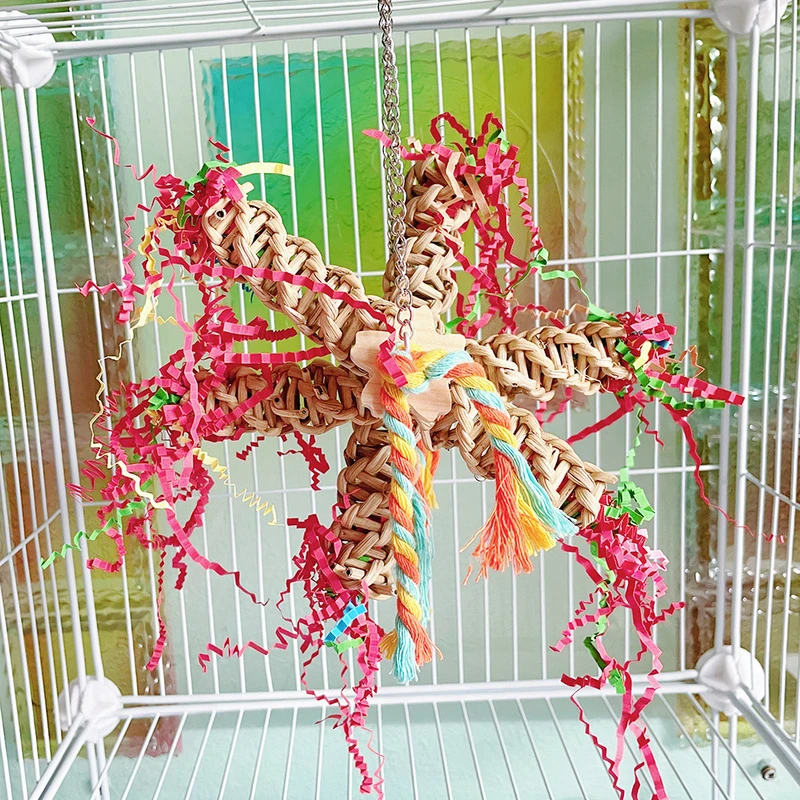 鹦鹉秋千拉菲草纸丝编织啃咬用品鸟玩具藤编串玄凤牡丹虎皮玩具