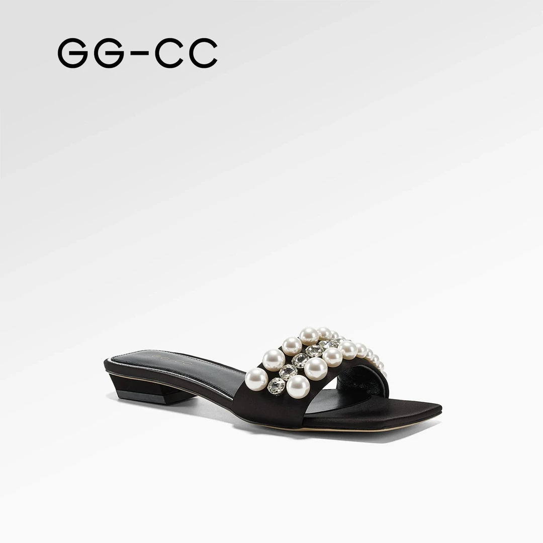 GGCC商场同款2025年夏季新款法式方头时装拖鞋女平底单鞋G25S6228