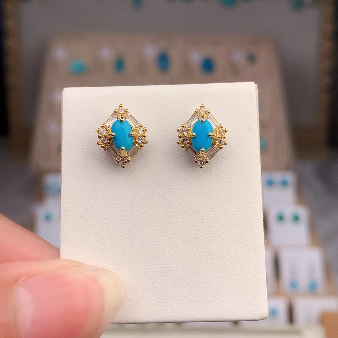 银S925镶嵌绿松石耳饰