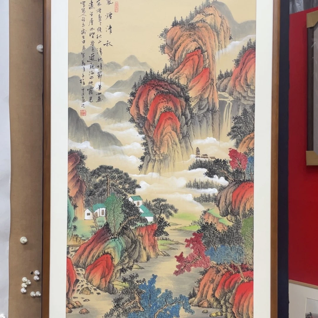 国画手绘国画，精品山水，带框