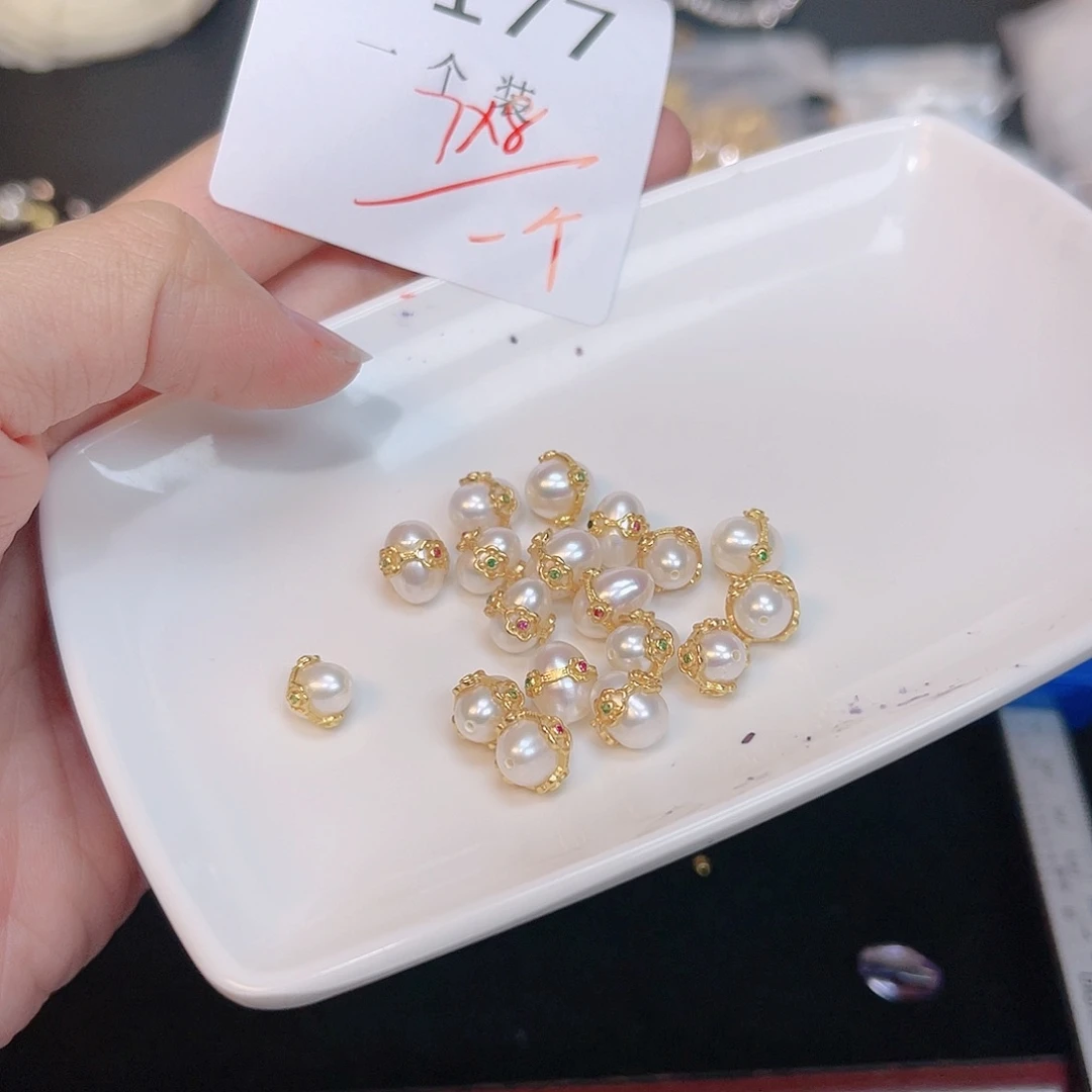 淡水珍珠珠宝奇石银S925镀金镶嵌177