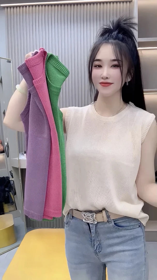 圆领纯色薄款套头无袖针织衫女韩版夏季新款光版百搭背心上衣
