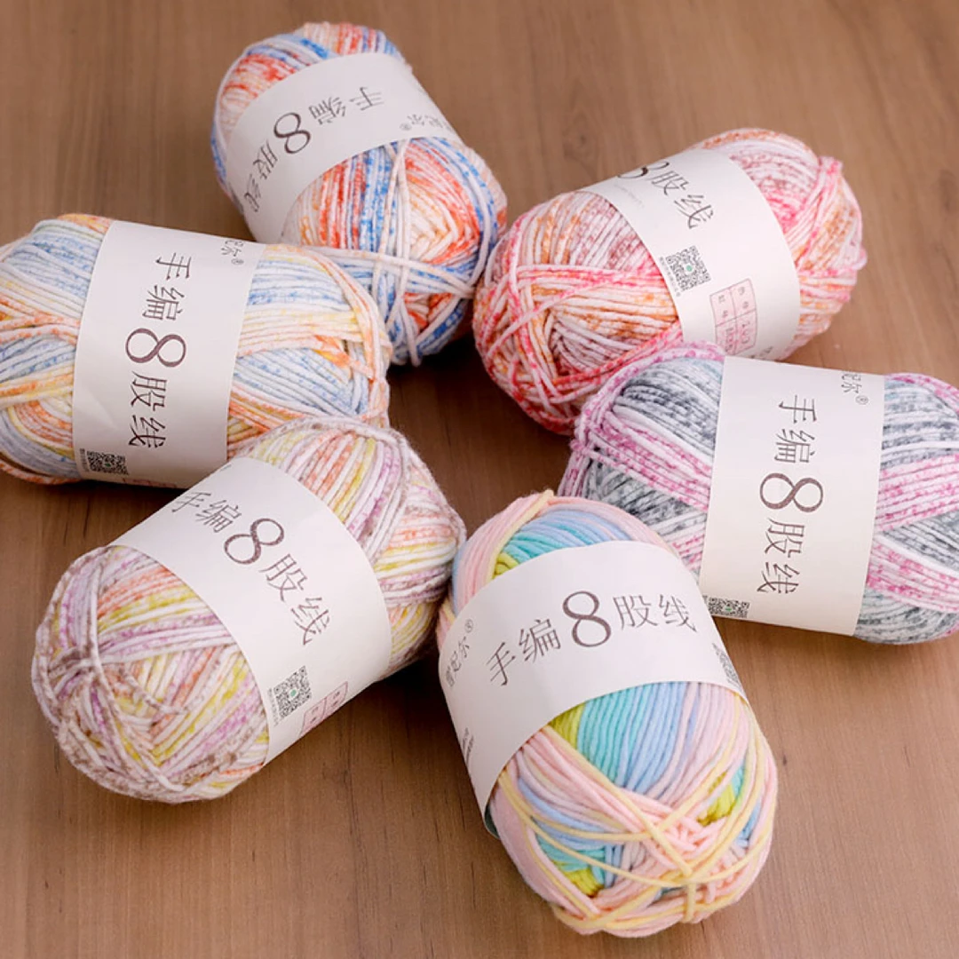 手编8股线材雪妃尔手工diy彩色段染粗毛线团喷点毛线编织围巾披肩