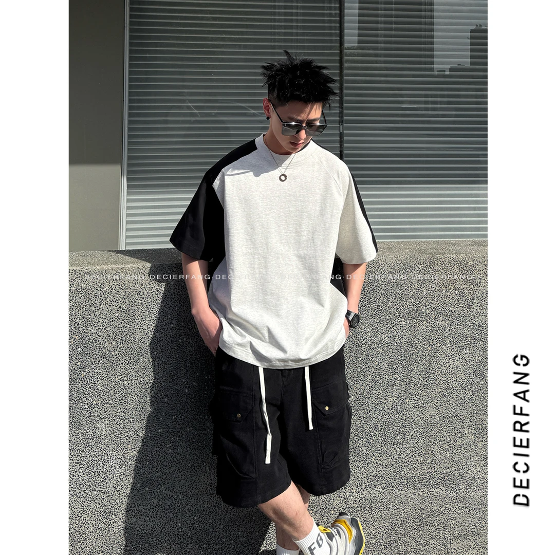 DF「双色拼接 AB面短袖」夏季休闲宽松短袖T恤