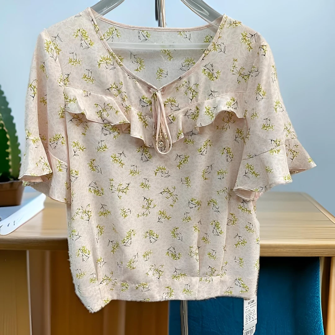 2082#【木兮兮专属】2025时尚衬衫女减龄小衫印花显瘦打底上衣