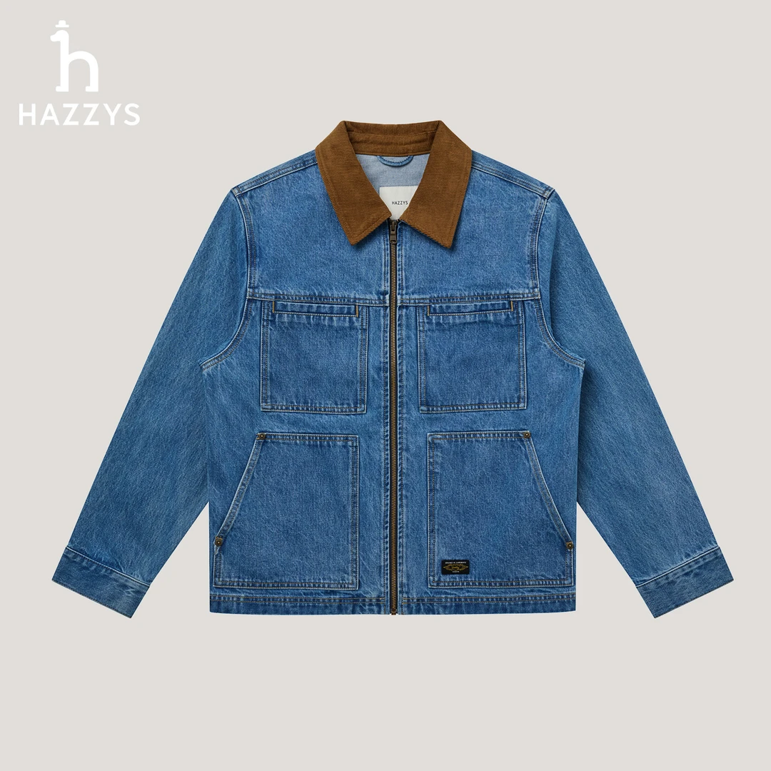 【明星同款】HAZZYS哈吉斯男士春秋季夹克衫复古休闲时尚牛仔外套