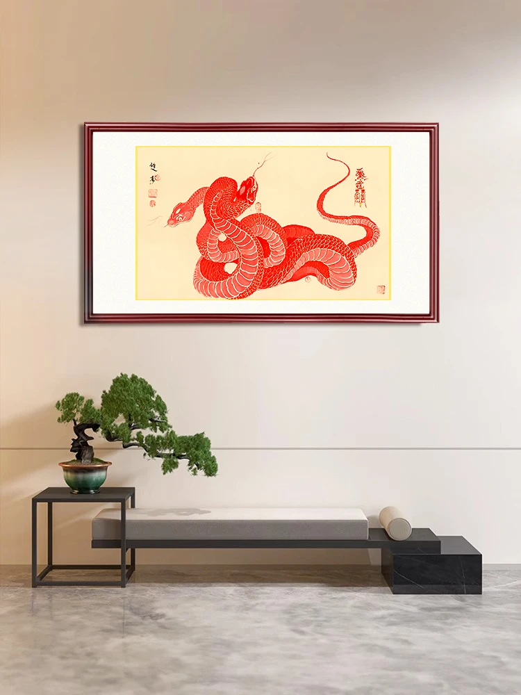 【原创】双头红蛇 尺寸76.5x47cm【无框】仿古宣纸画装饰画复刻