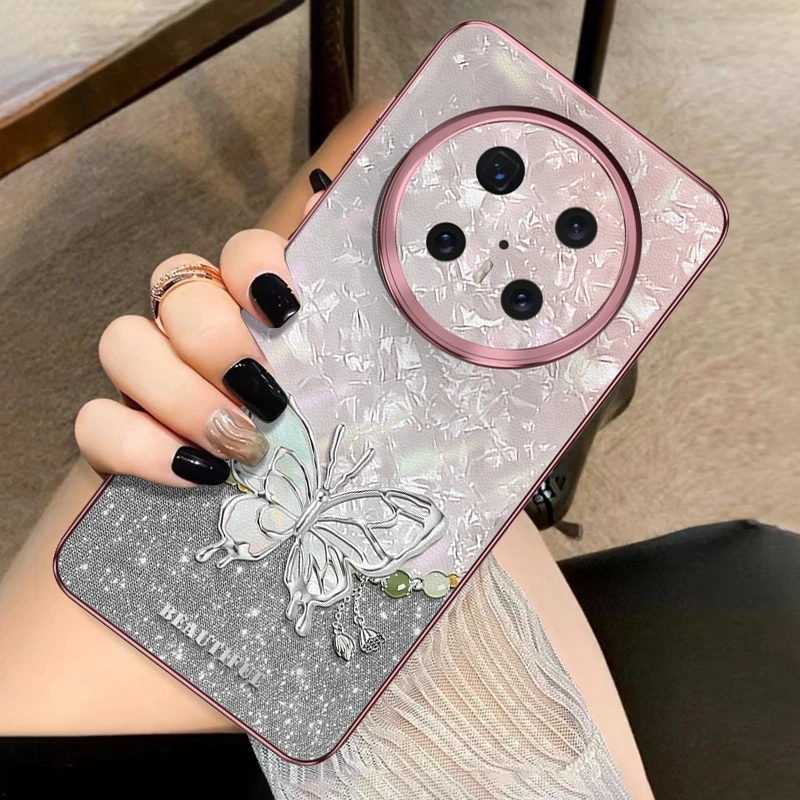 极光蝴蝶适用华为mate70pro手机壳高级感p60新款女神春天流行防摔