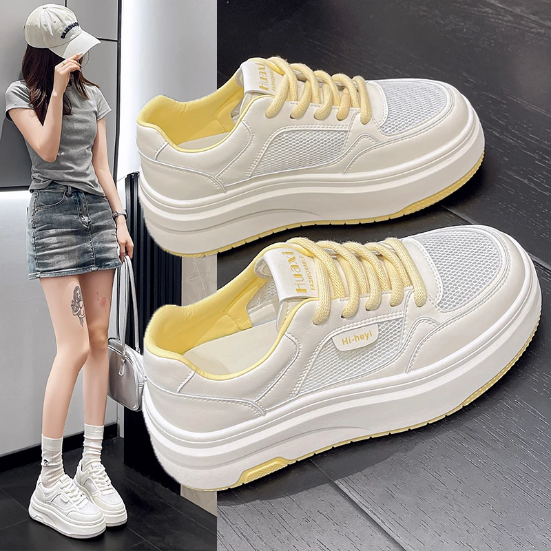 【闺幂姐】5cm增高轻便小白鞋女新款网面薄款夏季厚底休闲鞋女板鞋