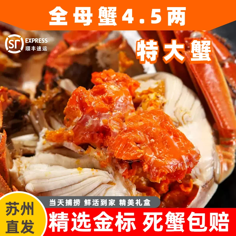 【活蟹】苏州李记精品大闸蟹特大蟹全母蟹4.6-4.3两 6/8/10只礼盒装