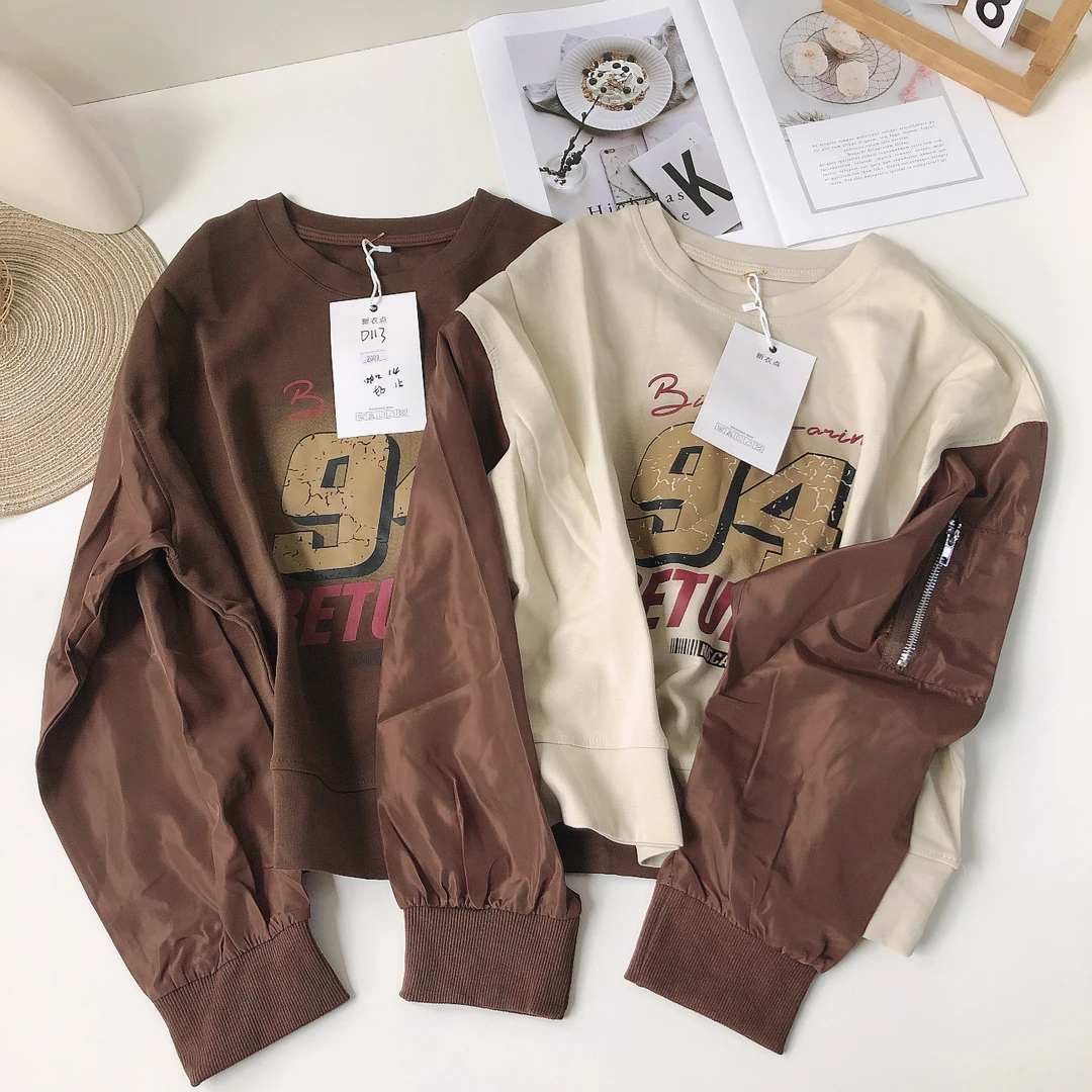 D113女装新款春季数字94拼接卫衣2009