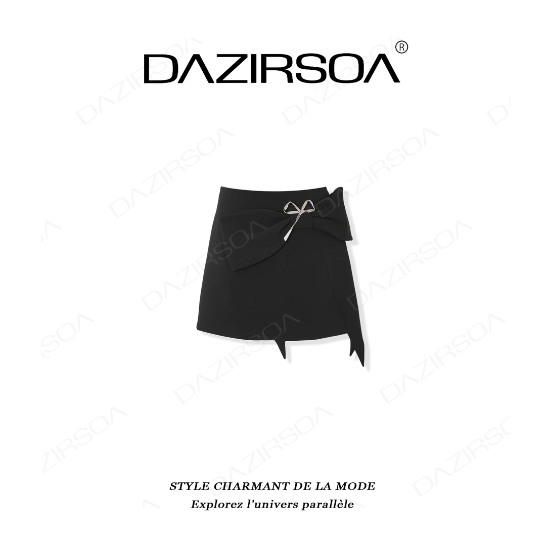DAZIRSOA/达姿“齿轮之心”时尚百搭拼接蝴蝶结洋气半身裙裤 X055