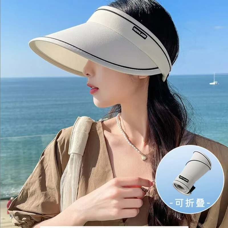 夏季卷卷字母女士防晒帽可调节透气空顶帽成人骑行户外遮阳帽