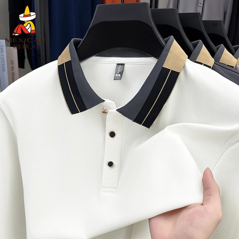 稻草人秋季男士长袖t恤翻领POLO衫休闲时尚宽松爸爸装上衣打底衫