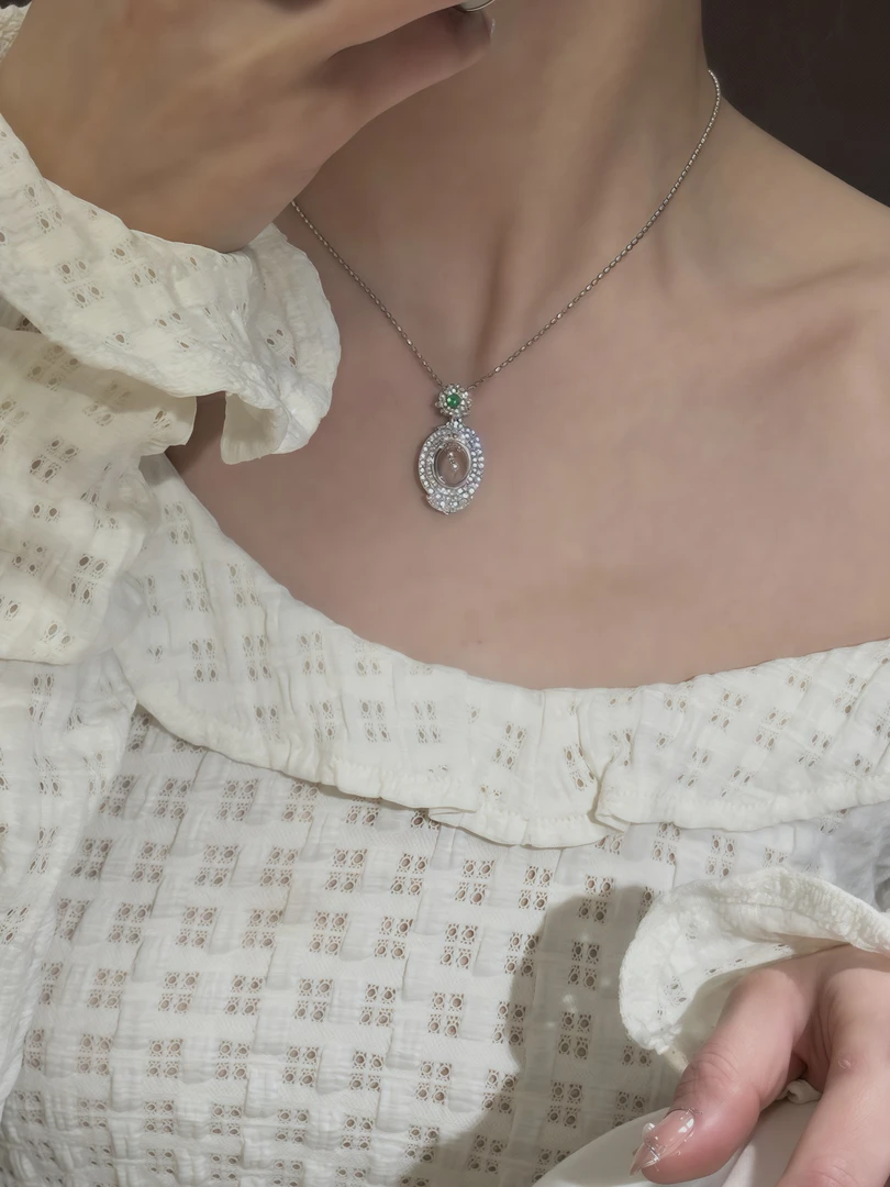 【晨露】天然俄冰宝石光椭圆银镶吊坠D342