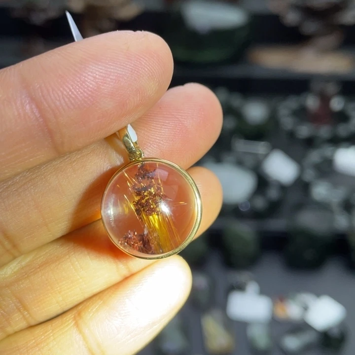 水晶颈饰18K金镶嵌红幽灵发晶共生单珠定制