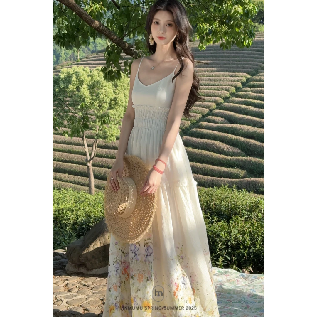 诺曼底花园-设计干度假风收腰显瘦印花夏季气质连衣裙