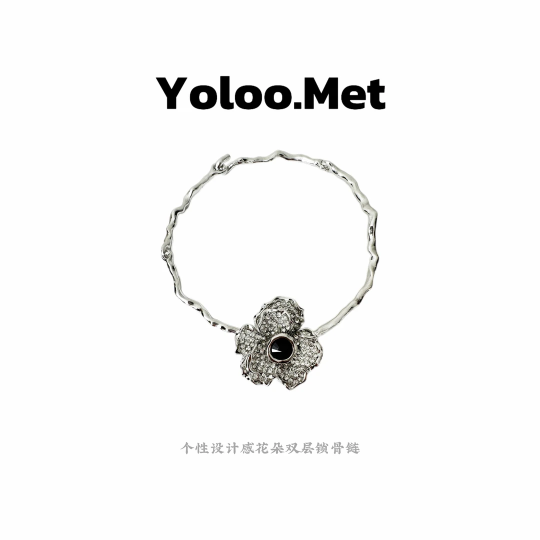 铜合金项链 【Yoloo.Met】小众设计感花朵双层锁骨链
