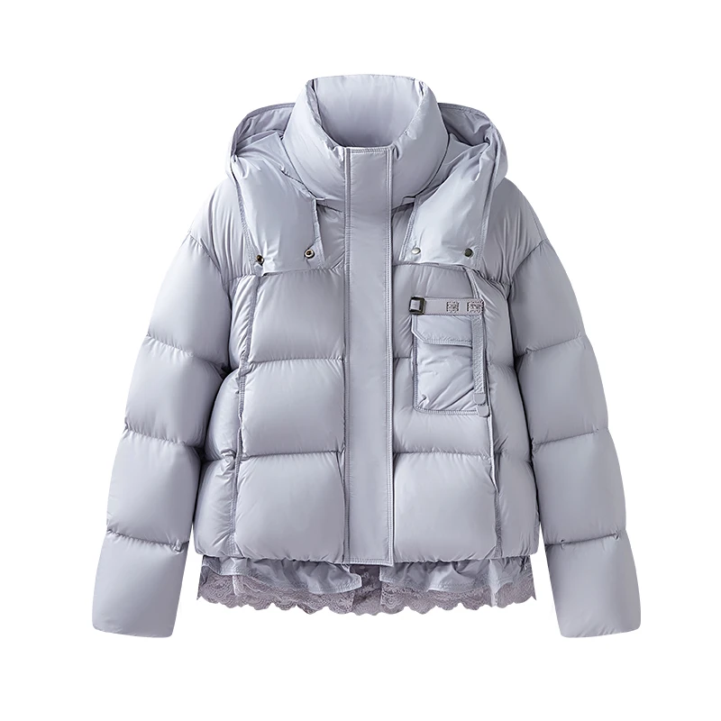 【周周专属】短款可脱卸蕾丝活页泡芙面包羽绒服25018