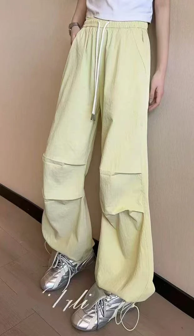 【8007】贝#松紧腰褶皱抽绳宽松工装休闲裤