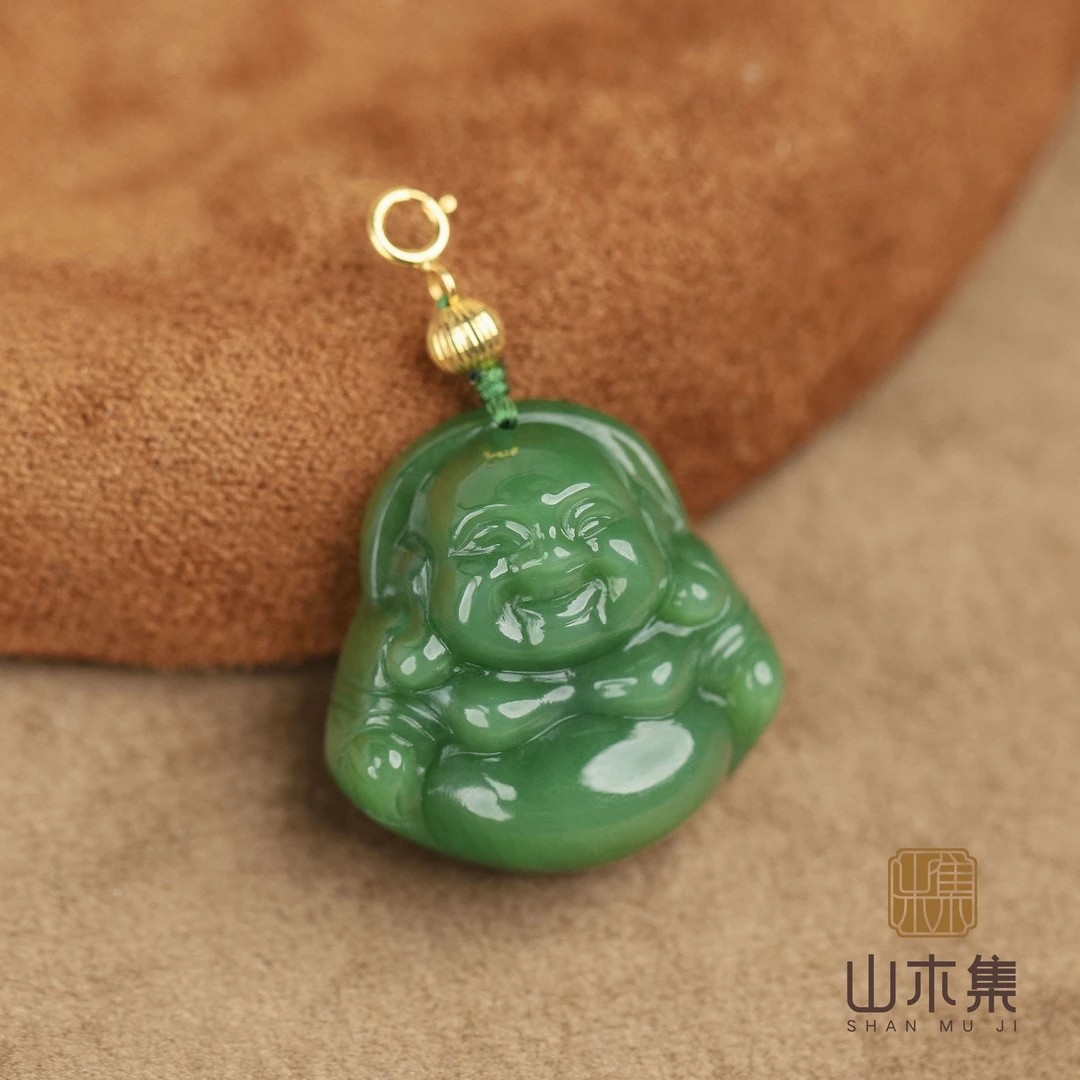 【绿弥勒】（18K金）细料粉绿佛公吊坠￥￥【山木集】（多样性，赠银链）