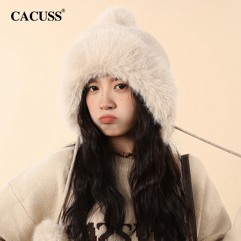 Cacuss新款保暖帽子防寒毛绒冬天百搭时尚女冬季骑行加厚雷锋帽