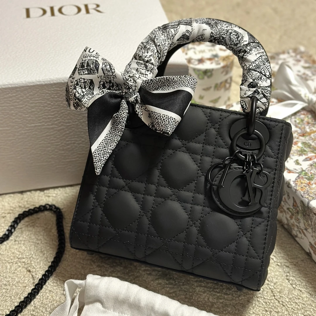 99新 DIOR/迪奥 Dior磨砂黑三格戴妃 25070088-04