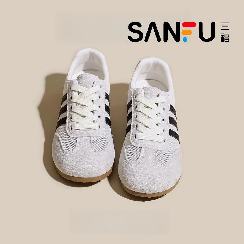 三福薄款网面德训鞋女2025夏季新款复古百搭休闲运动鞋平底阿甘鞋