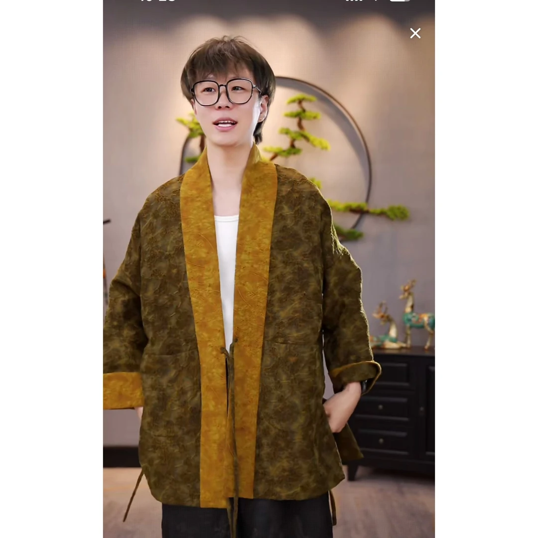 【千奈莉 】柞蚕丝姜末染双面穿中式宽松舒适百搭长袖袈裟外套YJ255