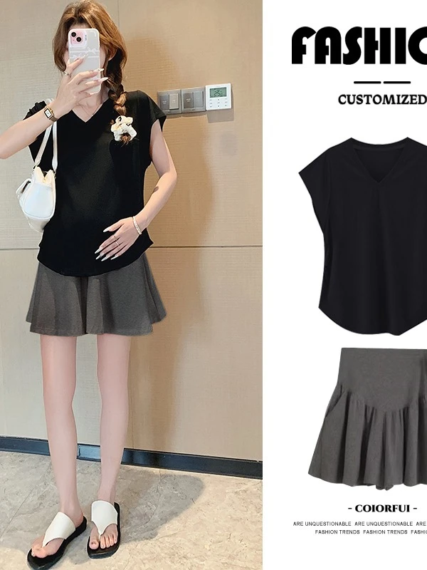 孕妇套装夏装短袖夏季薄款时尚休闲百搭宽松裤裙孕妇装两件套装