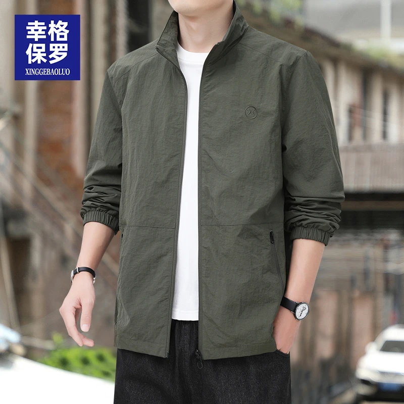 幸格保罗男士休闲外套夹克2025春秋新款百搭宽松立领潮流加绒男装