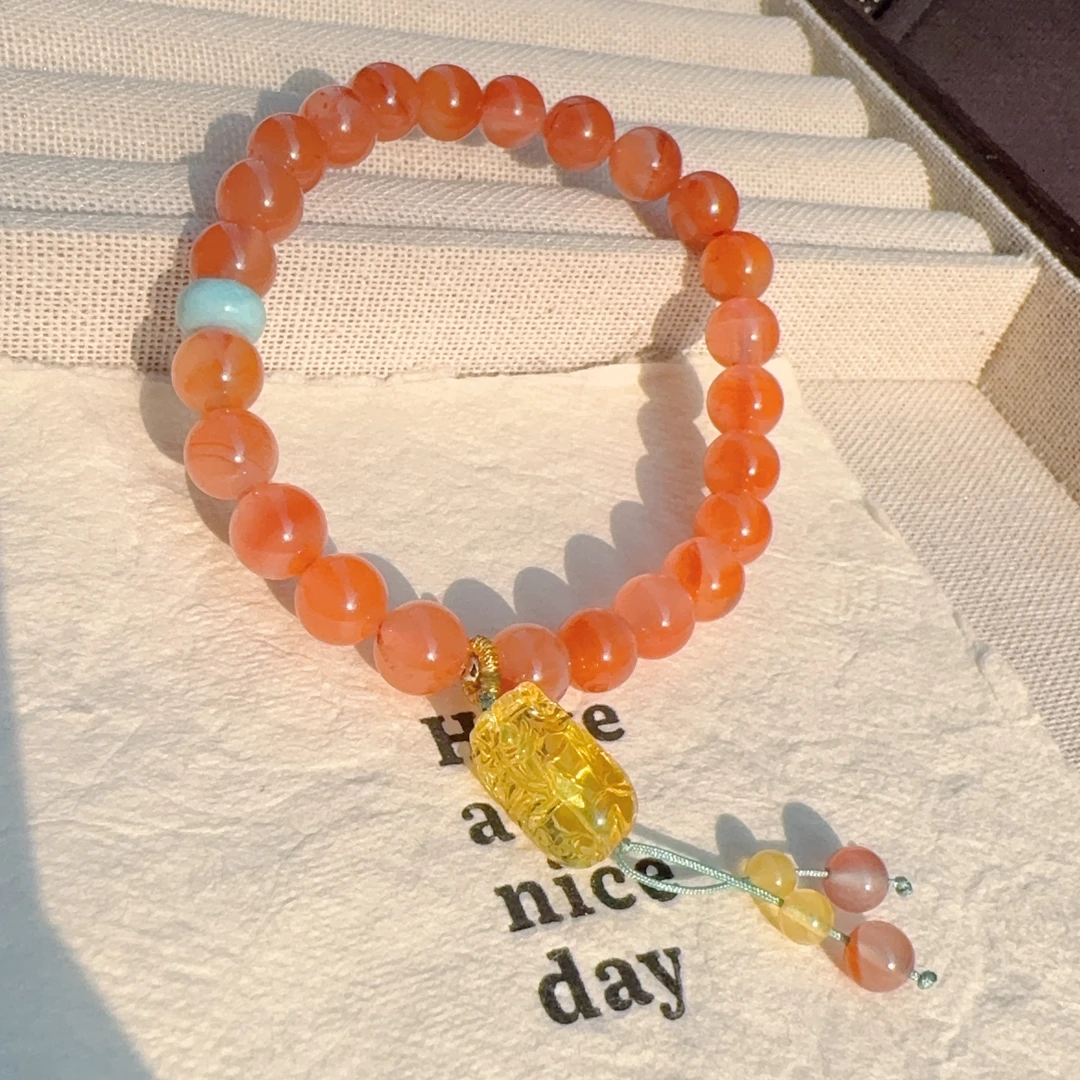 冰橘红南红蜜蜡貔貅手串sd102611