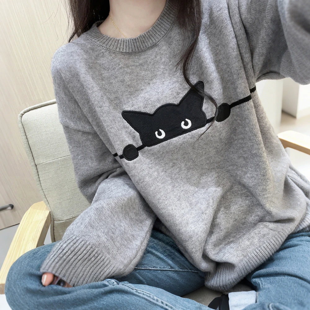 韩版减龄毛衣女秋冬新款洋气提花圆领套头针织衫宽松百搭保暖上衣