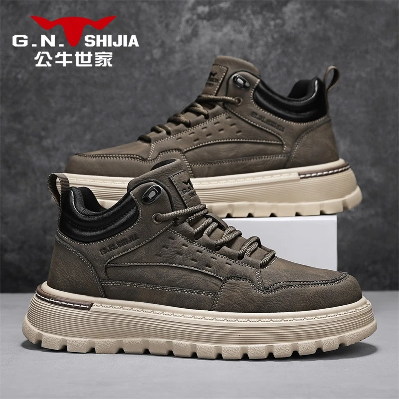 公牛世家马丁靴男款秋冬英伦风复古大黄靴男士高帮厚底工装靴