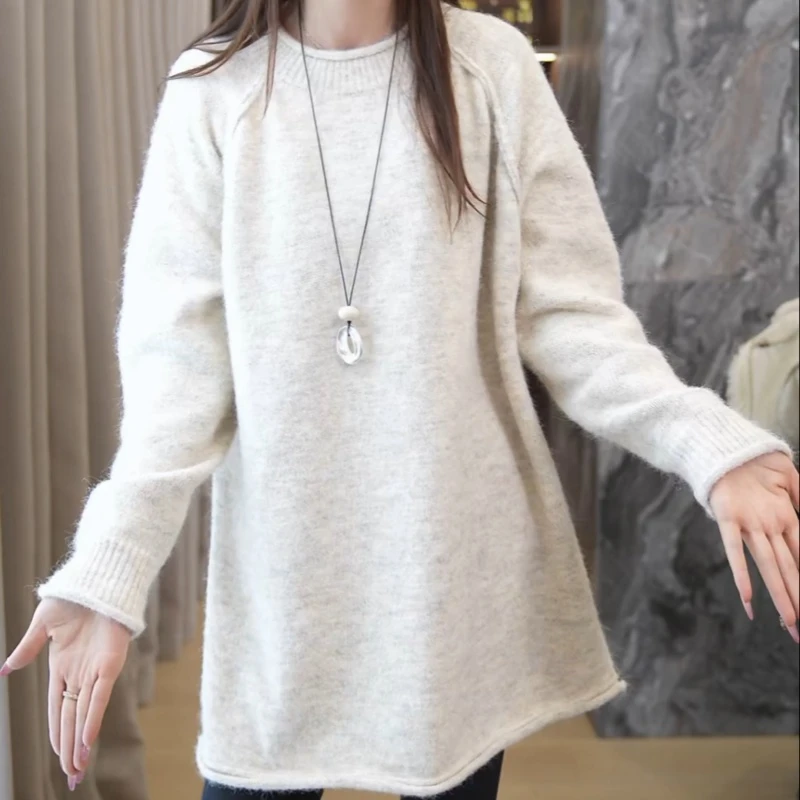 秋冬显瘦洋气圆领侧开叉长袖保暖针织衫LK2507711