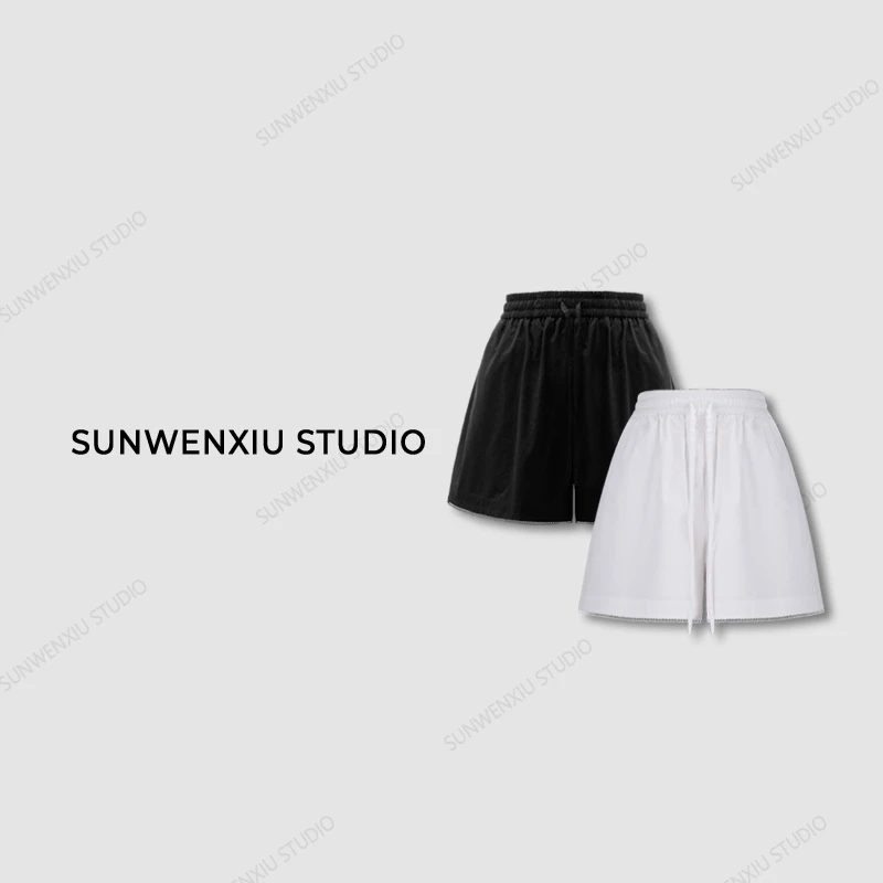 swx studio3店 “安心裤”100%全棉小蕾丝拼接设计感A字型短裤