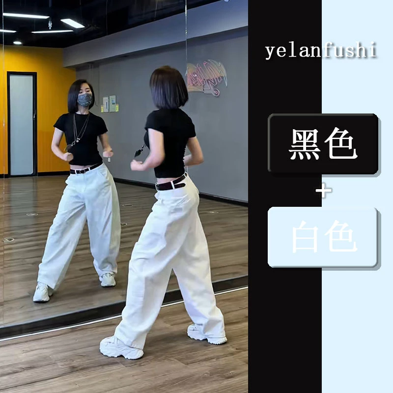 2025年新款韩式修身黑色短袖上衣拖地休闲垂感阔腿裤两件套女夏季